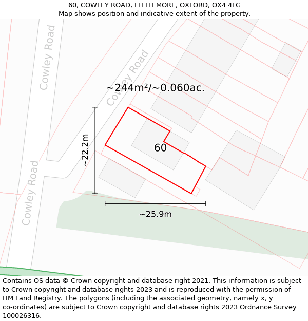 60, COWLEY ROAD, LITTLEMORE, OXFORD, OX4 4LG: Plot and title map