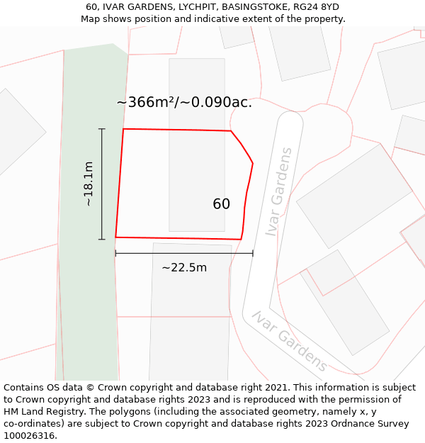 60, IVAR GARDENS, LYCHPIT, BASINGSTOKE, RG24 8YD: Plot and title map