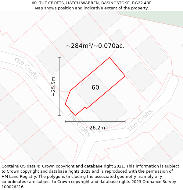 60, THE CROFTS, HATCH WARREN, BASINGSTOKE, RG22 4RF: Plot and title map