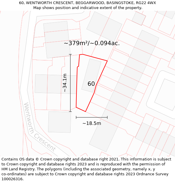 60, WENTWORTH CRESCENT, BEGGARWOOD, BASINGSTOKE, RG22 4WX: Plot and title map