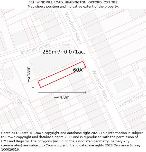 60A, WINDMILL ROAD, HEADINGTON, OXFORD, OX3 7BZ: Plot and title map