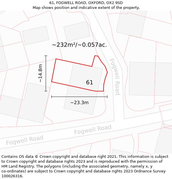 61, FOGWELL ROAD, OXFORD, OX2 9SD: Plot and title map