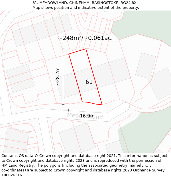 61, MEADOWLAND, CHINEHAM, BASINGSTOKE, RG24 8XL: Plot and title map