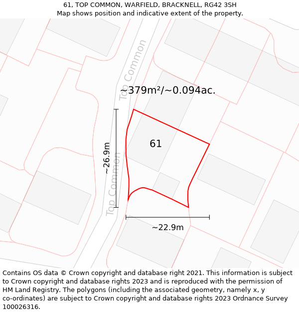 61, TOP COMMON, WARFIELD, BRACKNELL, RG42 3SH: Plot and title map