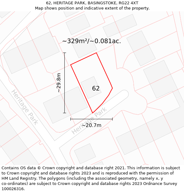 62, HERITAGE PARK, BASINGSTOKE, RG22 4XT: Plot and title map