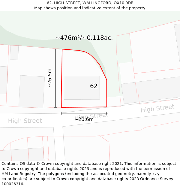 62, HIGH STREET, WALLINGFORD, OX10 0DB: Plot and title map
