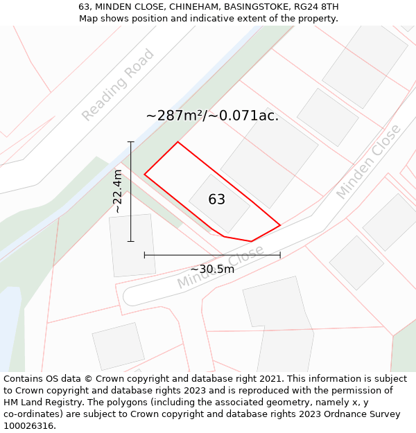 63, MINDEN CLOSE, CHINEHAM, BASINGSTOKE, RG24 8TH: Plot and title map