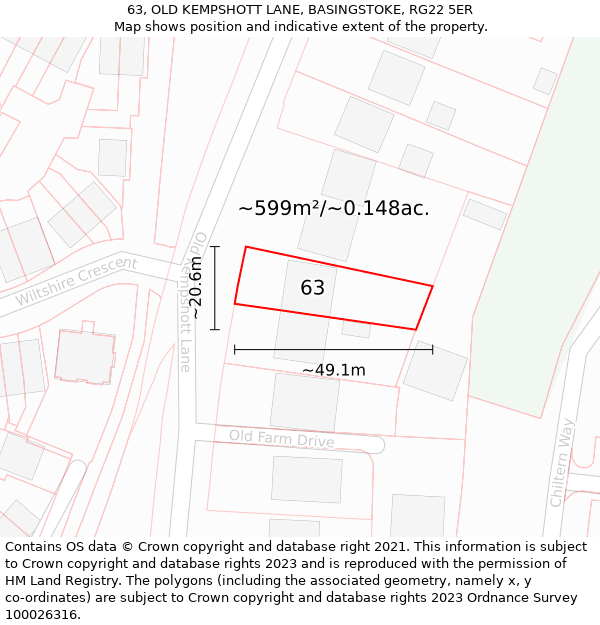 63, OLD KEMPSHOTT LANE, BASINGSTOKE, RG22 5ER: Plot and title map