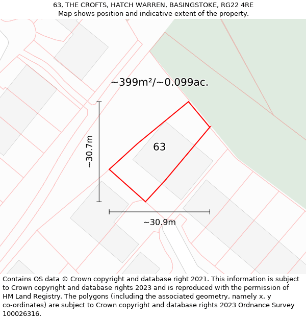 63, THE CROFTS, HATCH WARREN, BASINGSTOKE, RG22 4RE: Plot and title map