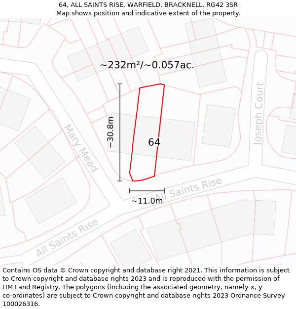 64, ALL SAINTS RISE, WARFIELD, BRACKNELL, RG42 3SR: Plot and title map