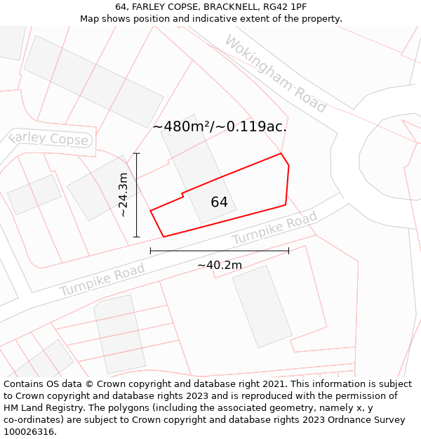 64, FARLEY COPSE, BRACKNELL, RG42 1PF: Plot and title map