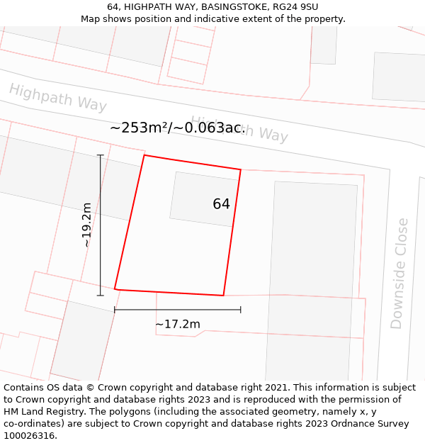 64, HIGHPATH WAY, BASINGSTOKE, RG24 9SU: Plot and title map