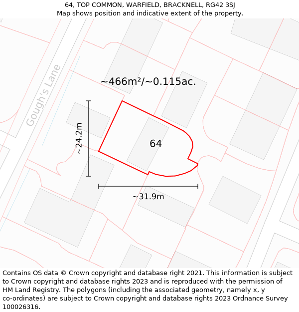 64, TOP COMMON, WARFIELD, BRACKNELL, RG42 3SJ: Plot and title map