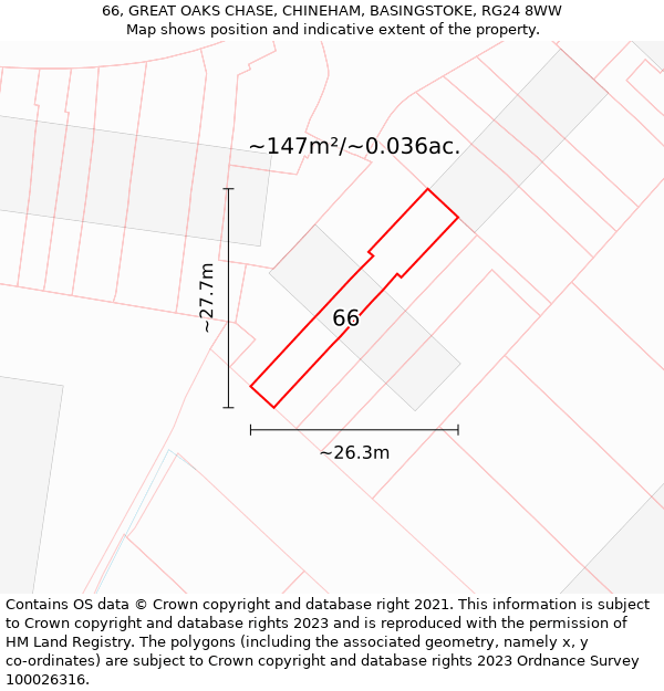 66, GREAT OAKS CHASE, CHINEHAM, BASINGSTOKE, RG24 8WW: Plot and title map