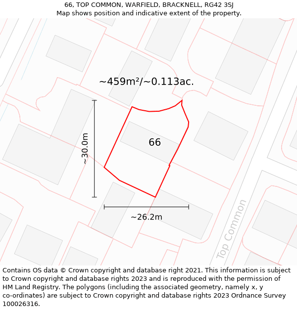 66, TOP COMMON, WARFIELD, BRACKNELL, RG42 3SJ: Plot and title map