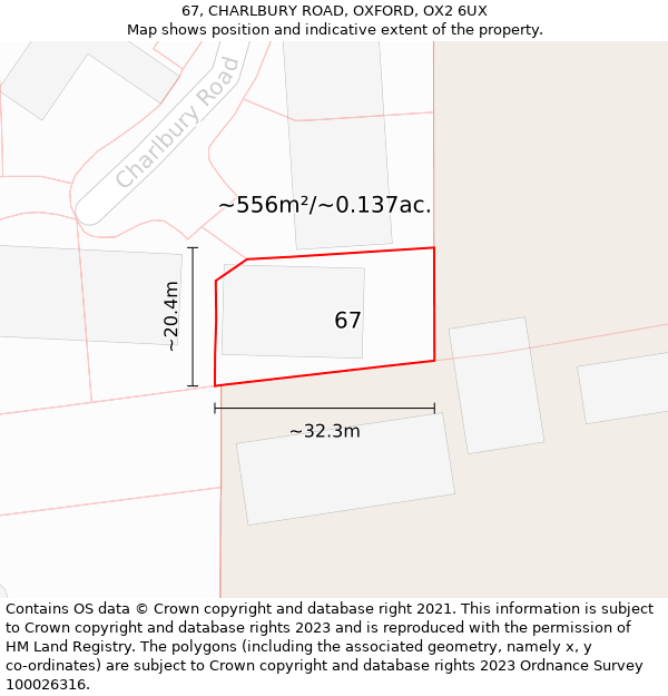 67, CHARLBURY ROAD, OXFORD, OX2 6UX: Plot and title map