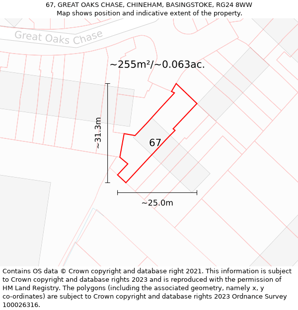 67, GREAT OAKS CHASE, CHINEHAM, BASINGSTOKE, RG24 8WW: Plot and title map