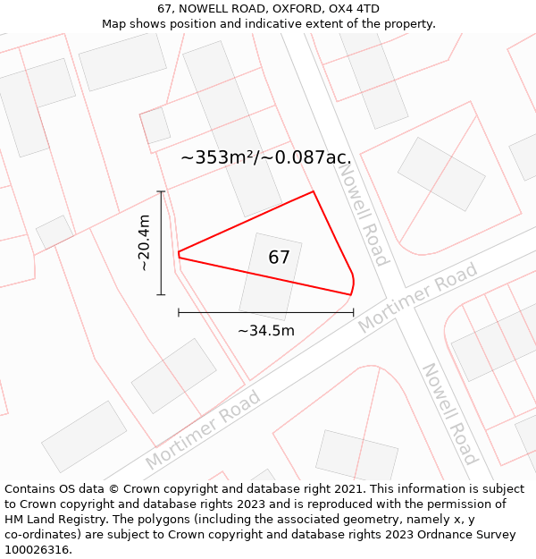 67, NOWELL ROAD, OXFORD, OX4 4TD: Plot and title map