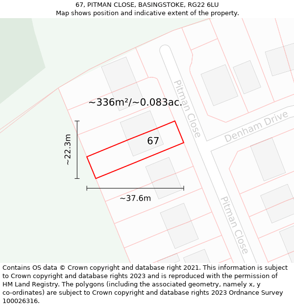 67, PITMAN CLOSE, BASINGSTOKE, RG22 6LU: Plot and title map