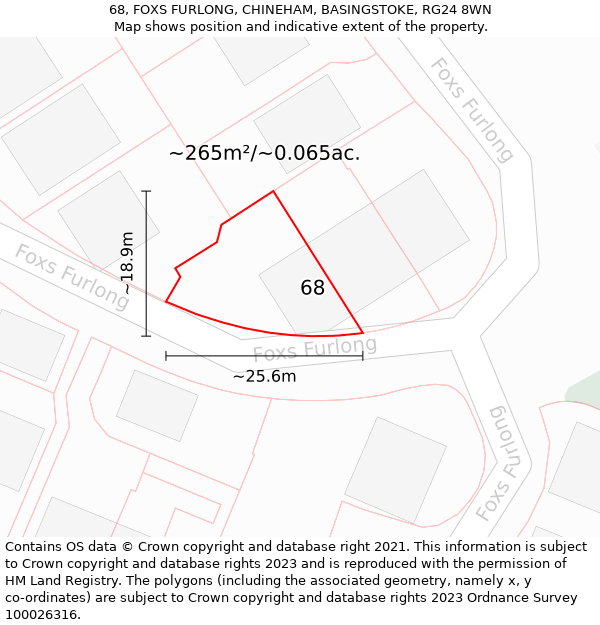 68, FOXS FURLONG, CHINEHAM, BASINGSTOKE, RG24 8WN: Plot and title map