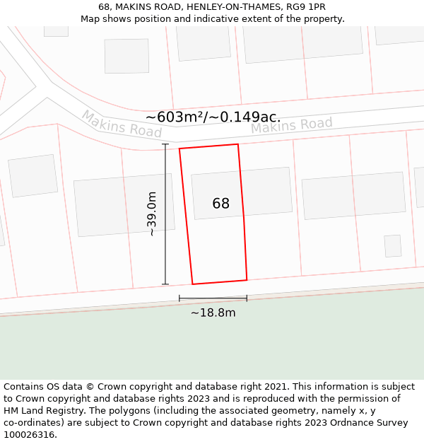 68, MAKINS ROAD, HENLEY-ON-THAMES, RG9 1PR: Plot and title map