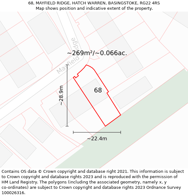 68, MAYFIELD RIDGE, HATCH WARREN, BASINGSTOKE, RG22 4RS: Plot and title map