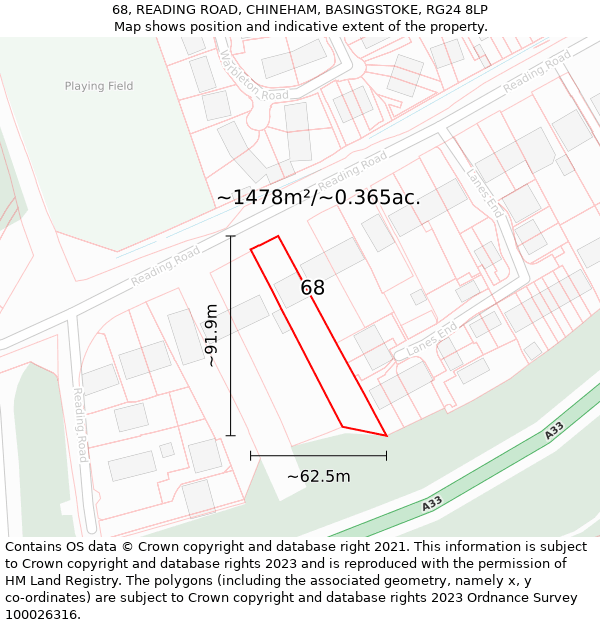 68, READING ROAD, CHINEHAM, BASINGSTOKE, RG24 8LP: Plot and title map