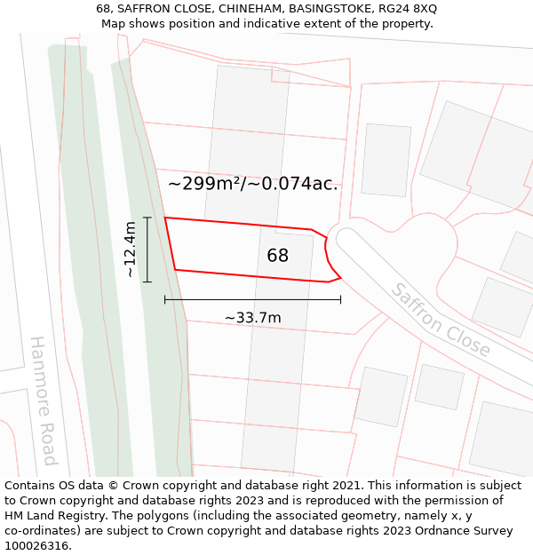 68, SAFFRON CLOSE, CHINEHAM, BASINGSTOKE, RG24 8XQ: Plot and title map