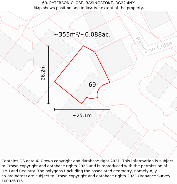 69, PATERSON CLOSE, BASINGSTOKE, RG22 4NX: Plot and title map