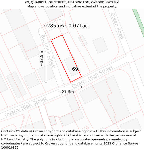 69, QUARRY HIGH STREET, HEADINGTON, OXFORD, OX3 8JX: Plot and title map