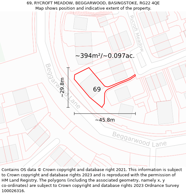 69, RYCROFT MEADOW, BEGGARWOOD, BASINGSTOKE, RG22 4QE: Plot and title map