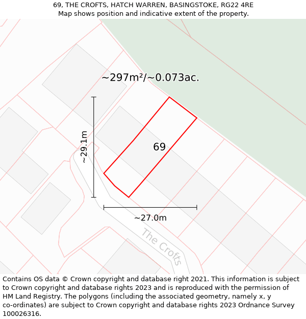 69, THE CROFTS, HATCH WARREN, BASINGSTOKE, RG22 4RE: Plot and title map