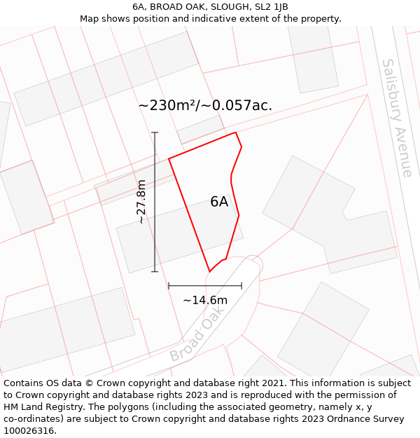 6A, BROAD OAK, SLOUGH, SL2 1JB: Plot and title map