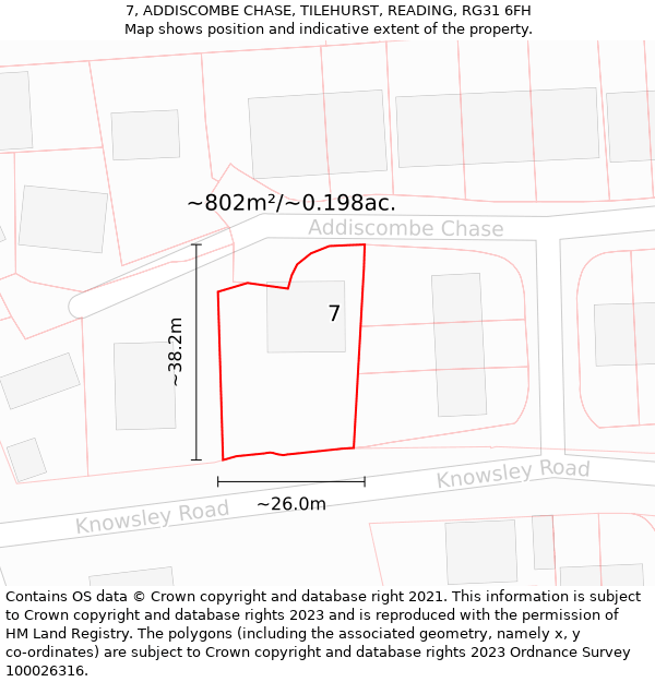 7, ADDISCOMBE CHASE, TILEHURST, READING, RG31 6FH: Plot and title map