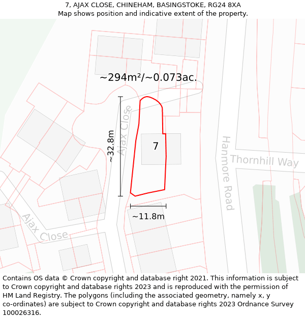 7, AJAX CLOSE, CHINEHAM, BASINGSTOKE, RG24 8XA: Plot and title map