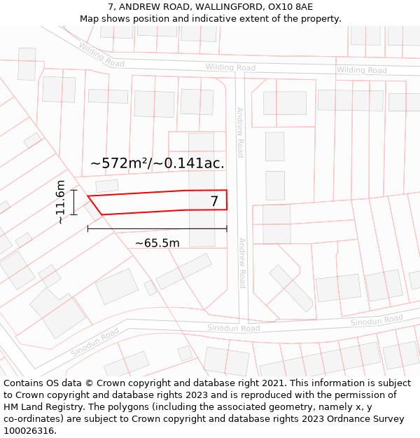 7, ANDREW ROAD, WALLINGFORD, OX10 8AE: Plot and title map