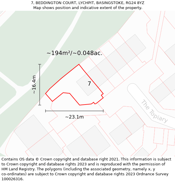 7, BEDDINGTON COURT, LYCHPIT, BASINGSTOKE, RG24 8YZ: Plot and title map