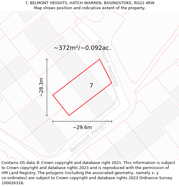 7, BELMONT HEIGHTS, HATCH WARREN, BASINGSTOKE, RG22 4RW: Plot and title map