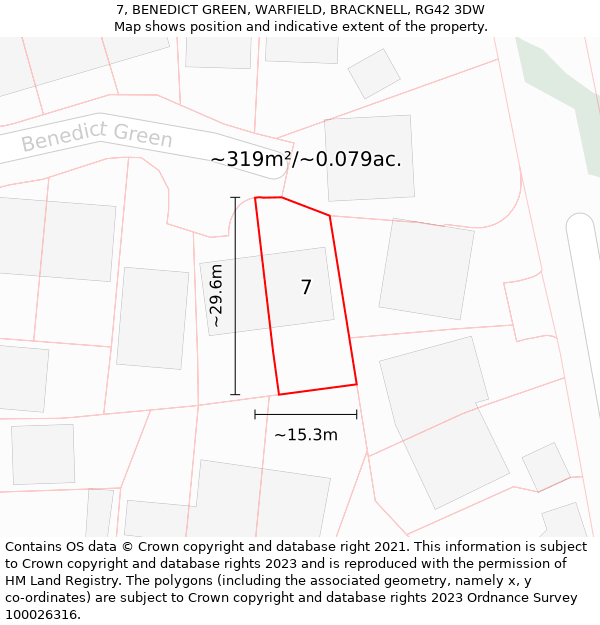 7, BENEDICT GREEN, WARFIELD, BRACKNELL, RG42 3DW: Plot and title map