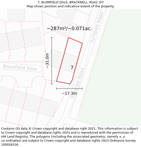 7, BLOMFIELD DALE, BRACKNELL, RG42 1FY: Plot and title map