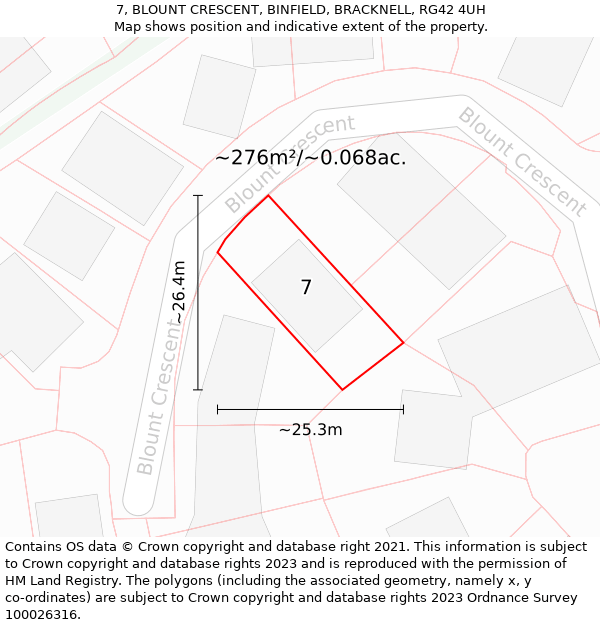 7, BLOUNT CRESCENT, BINFIELD, BRACKNELL, RG42 4UH: Plot and title map