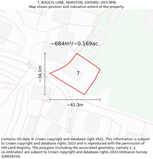 7, BOULTS LANE, MARSTON, OXFORD, OX3 0PW: Plot and title map