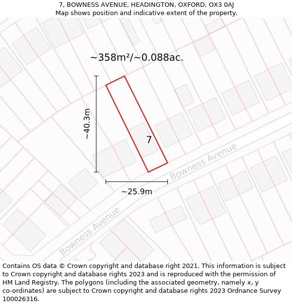 7, BOWNESS AVENUE, HEADINGTON, OXFORD, OX3 0AJ: Plot and title map