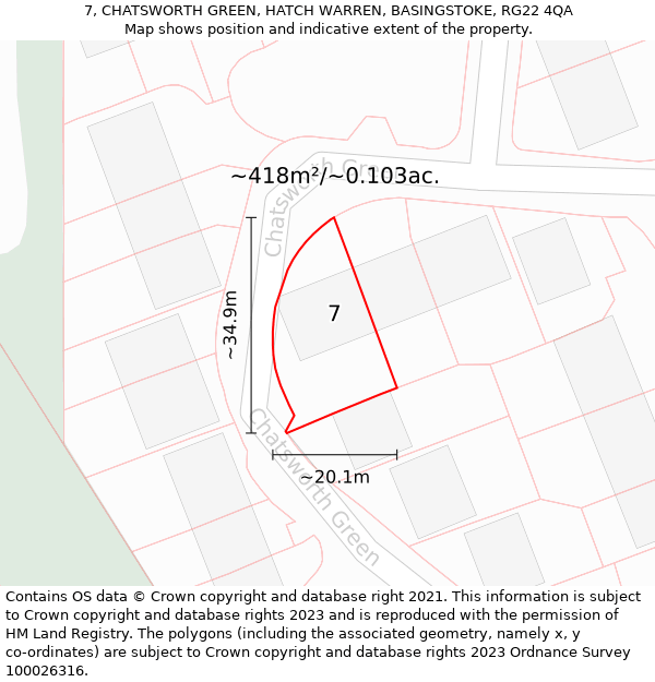 7, CHATSWORTH GREEN, HATCH WARREN, BASINGSTOKE, RG22 4QA: Plot and title map