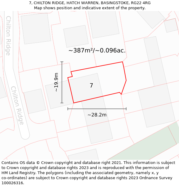 7, CHILTON RIDGE, HATCH WARREN, BASINGSTOKE, RG22 4RG: Plot and title map