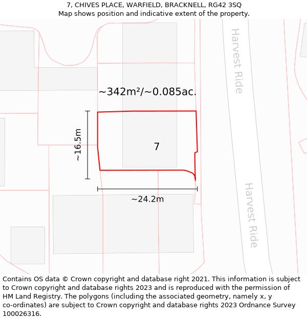 7, CHIVES PLACE, WARFIELD, BRACKNELL, RG42 3SQ: Plot and title map