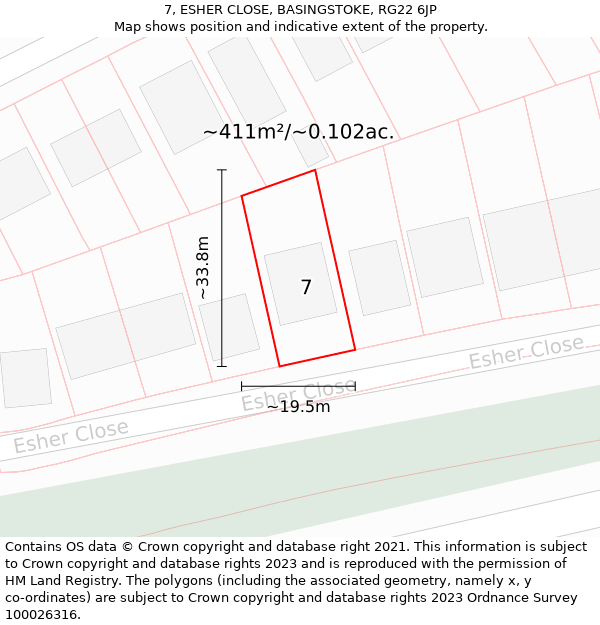 7, ESHER CLOSE, BASINGSTOKE, RG22 6JP: Plot and title map