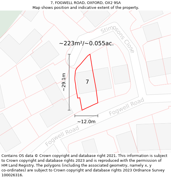 7, FOGWELL ROAD, OXFORD, OX2 9SA: Plot and title map