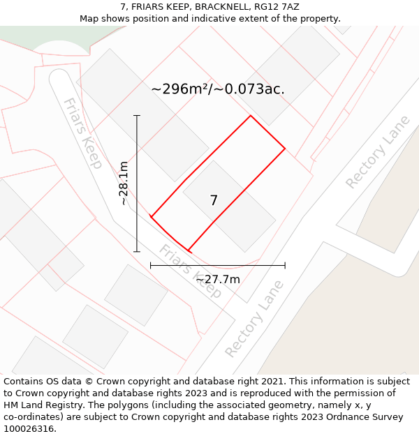 7, FRIARS KEEP, BRACKNELL, RG12 7AZ: Plot and title map