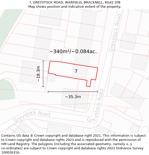 7, GREYSTOCK ROAD, WARFIELD, BRACKNELL, RG42 2FB: Plot and title map